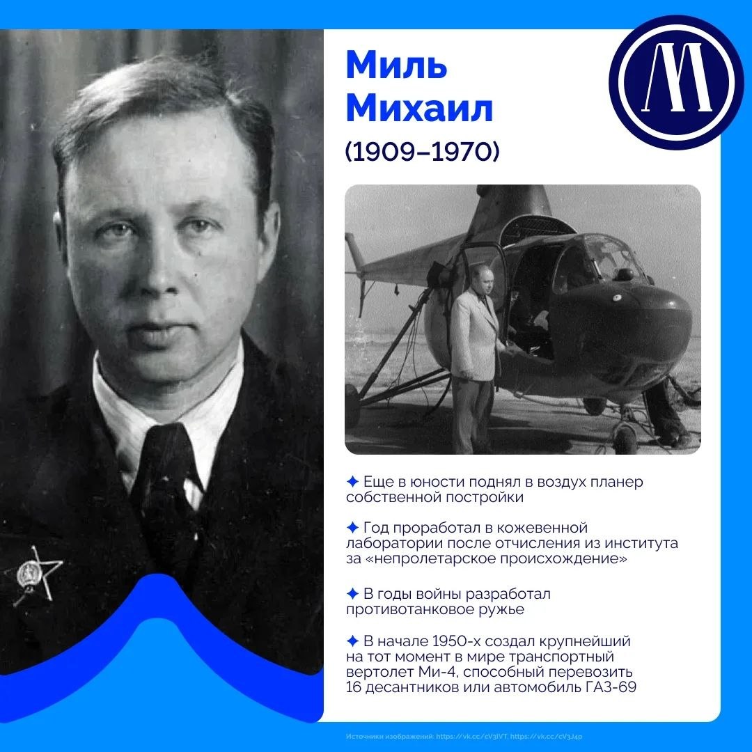 Научный алфавит – буква. Сегодня наш герой – создатель винтокрылых машин Миль Михаил Леонтьевич