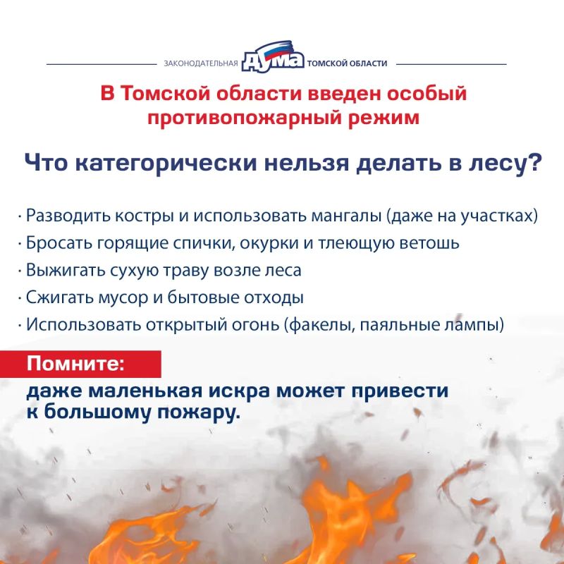 На всей территории Томской области введен особый противопожарный режим На всей территории Томской области введен особый противопожарный режим