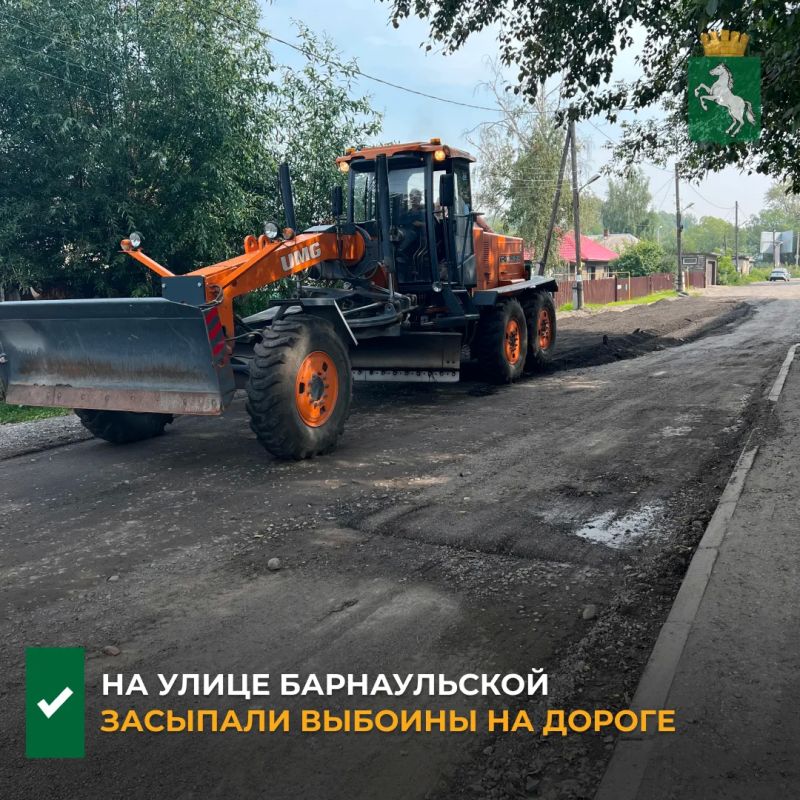 Дефекты дорожного полотна на ул. Барнаульской рабочие засыпали асфальтовой крошкой